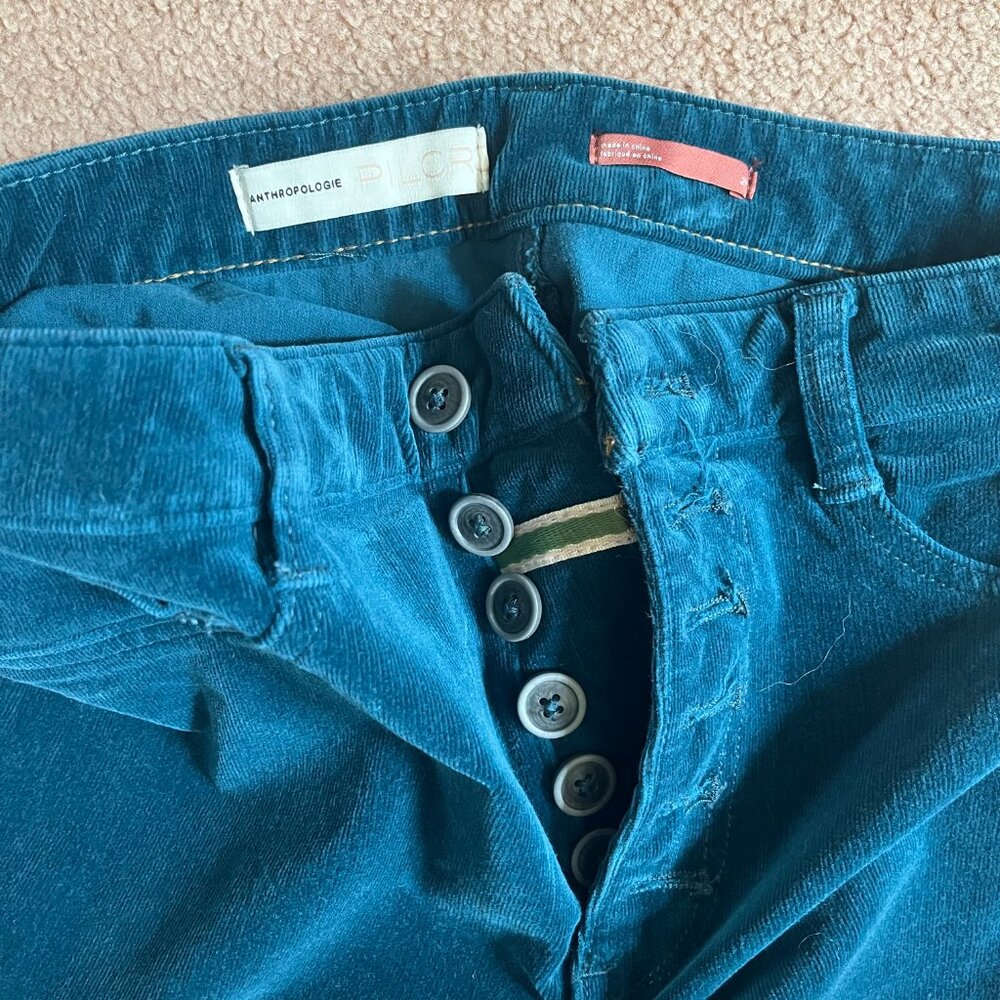 Anthropologie Pilcro High-Rise Button-Fly Skinny Corduroy Pants in Teal Size 29 - Picture 5 of 10